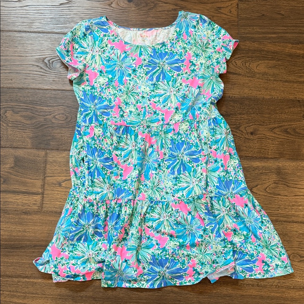 Lilly Pulitzer Geanna Short Sleeve Dress in Blue and Pink Floral